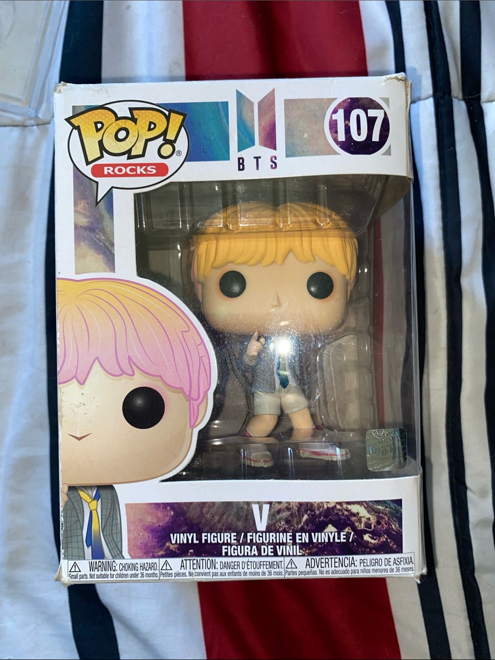 Funko BTS V Blonde Hair Navy and Cream Outfit Vinyl Figure